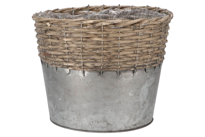 Wicker Basket Pot + Zinc Grey 25x20cm