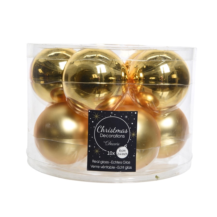 <h4>KERSTBAL GLASS 60MM 10PCS LIGHTGOLD</h4>