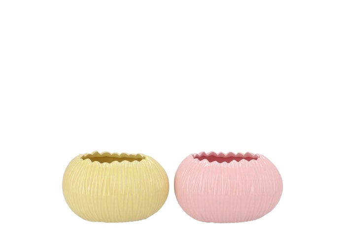 Ella Pink Yellow Pot Oval Ass 16x12x10cm