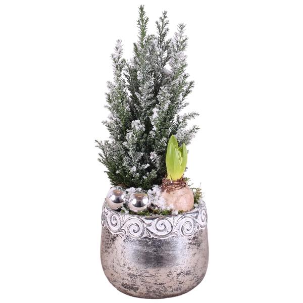 <h4>Christmas Arr.Outdoor Ceramic Ornament Silver ø14cm 2PP</h4>