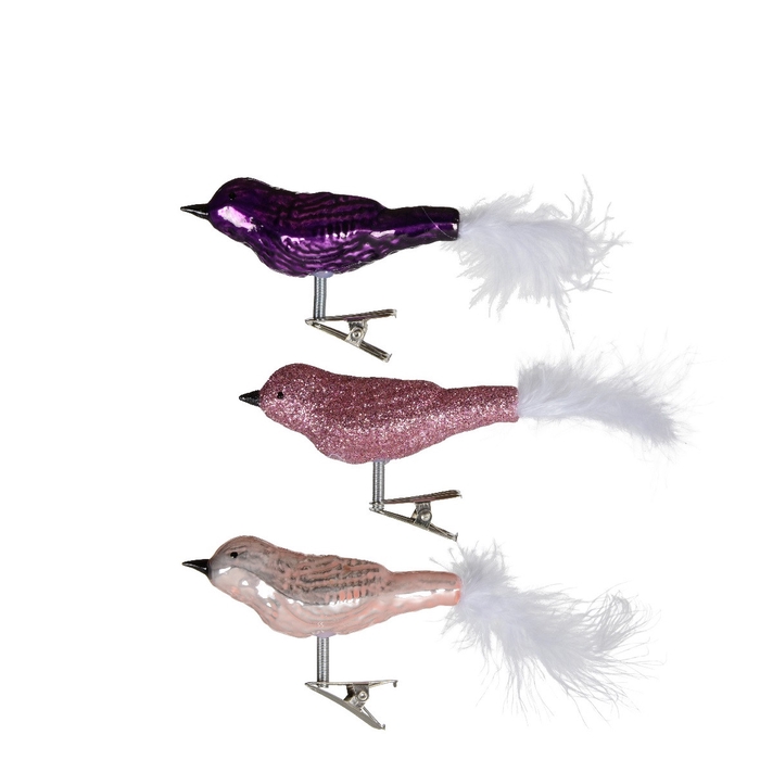 <h4>Kerst Deco vogel glas+clip 8cm</h4>