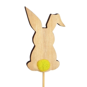 Bijsteker Bunny pompon hout 8x5cm+12cm stok geel