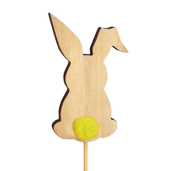 <h4>Bijsteker Bunny pompon hout 8x5cm+12cm stok geel</h4>