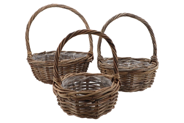 Rotin Panier En Osier 45x18cm (+anse H50cm) Set De 3 Pièces