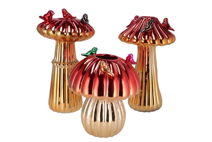 <h4>Bird Mushroom Vase Metalic Red Ass 18x18x31cm Nm</h4>