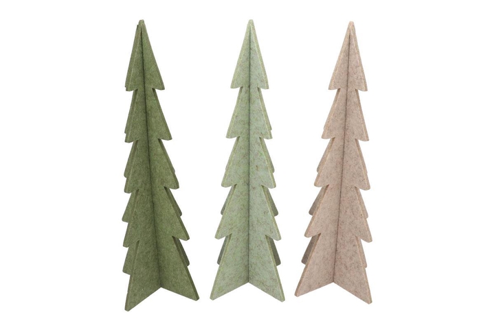 Felt Green Beige X-mas Tree Ass 24x60cm