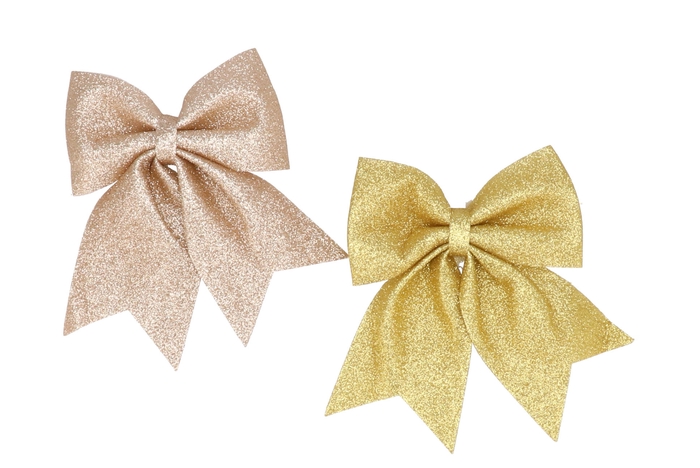 Deco Shine Bow Champagne/gold 19x24cm Ass