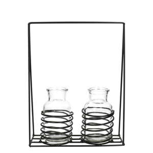 Glas Fles Houder+2fles metal d5/7*12cm