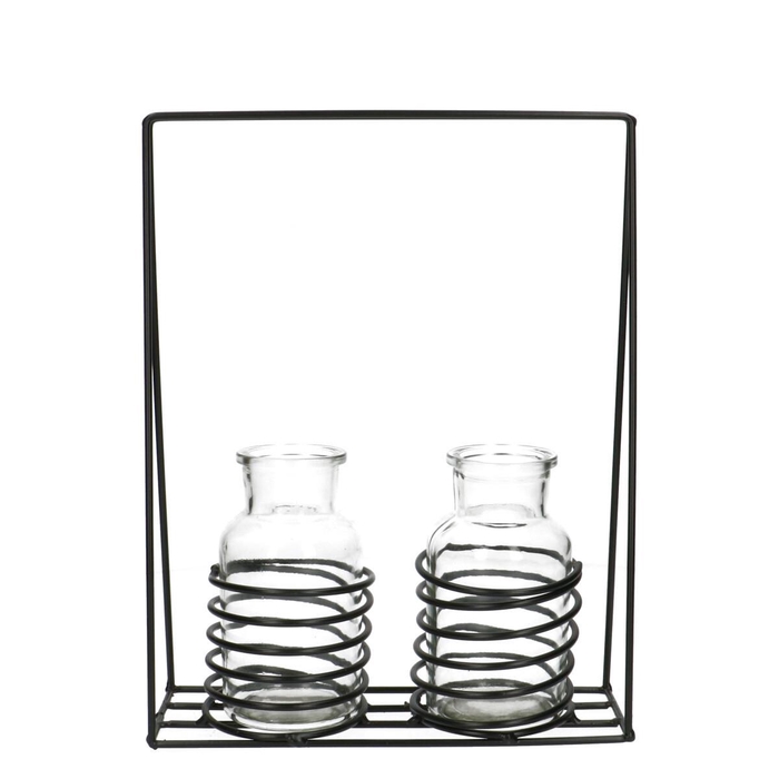 <h4>Glas Fles Houder+2fles metal d5/7*12cm</h4>