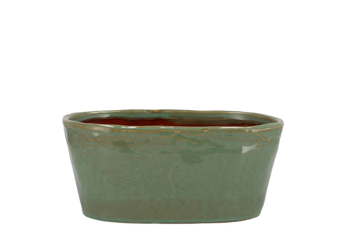 <h4>Iron Stone Green Glazed Oval Pot 23x9x10cm</h4>