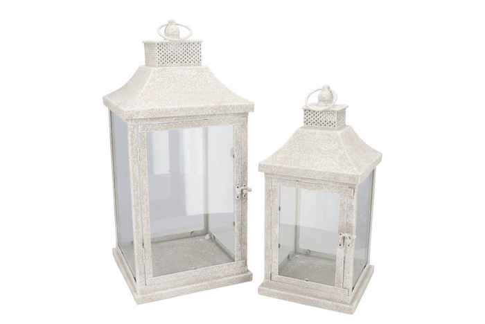 <h4>Kaya White Lantern Metal S/2 24x24x52/19x19x40cm</h4>