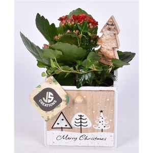 Hout lade kerst decor 10.5x10.5