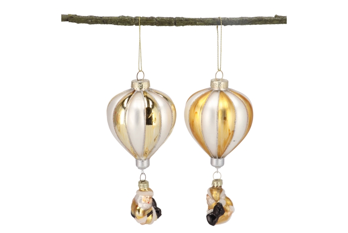 Glassball Ornaments Balloon Gold Mix Ass S/2 7x7x16cm