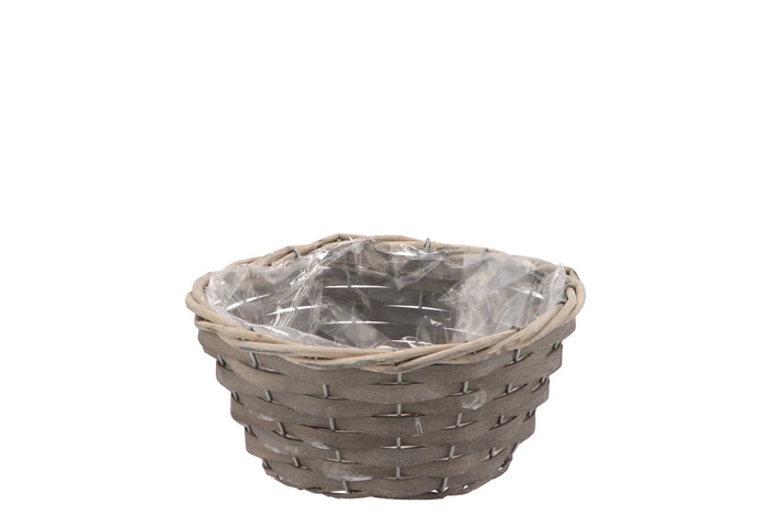 Wicker Bowl Basket Round Grey 19x9cm