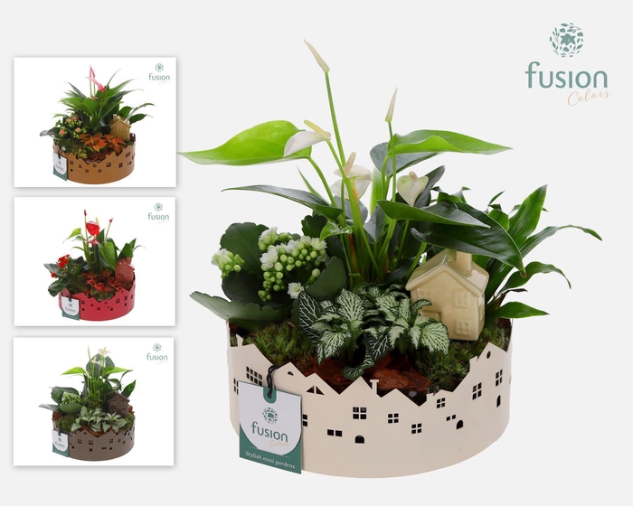 <h4>Zinken schaal Huisjes Medium met arrangement</h4>