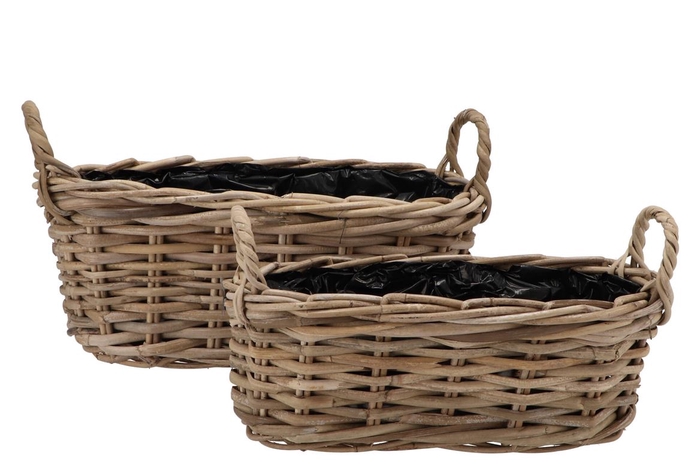 <h4>Rattan Basket Rectangle 44x21x17cm + Handles H24cm 2-pieces</h4>