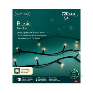 LED BASIC LIGHTS 54M 720LEDS WARMWHITE 8FUNCTIES TIMER ZWARTE KABEL