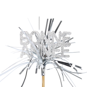 Bijsteker Bonne Annee 8x4.3cm + 50cm stok zilver