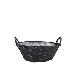 Wicker Basket Low With Ears Black Bowl 25x11cm