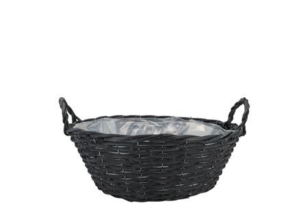 <h4>Wicker Basket Low With Ears Black Bowl 25x11cm</h4>