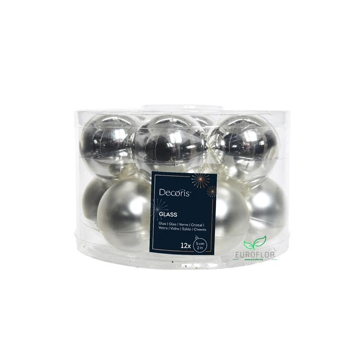 <h4>KERSTBAL GLAS GLANS-MAT ZILVER 50MM 12PCS</h4>