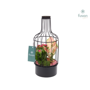 Metaal fles zwart Small met arrangement