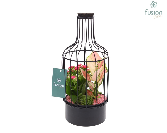 <h4>Metaal fles zwart Small met arrangement</h4>