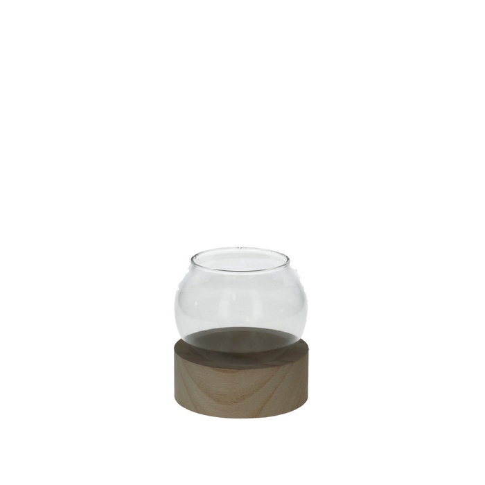 <h4>Glass Fishbowl+foot wood d10*12cm</h4>