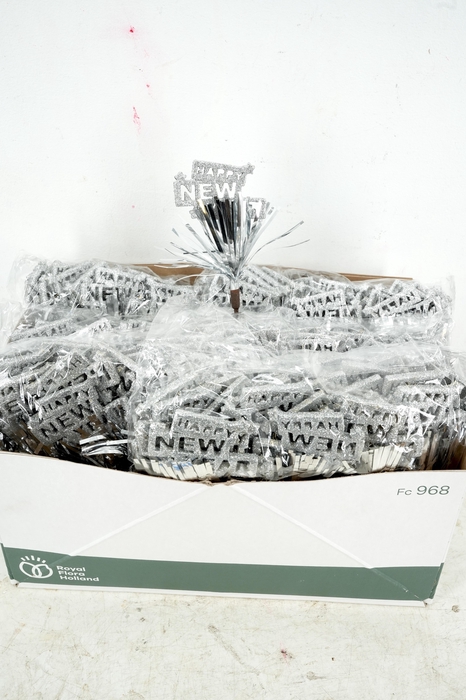 <h4>Pick happy new year foam 6x8cm+12cm stick silver</h4>