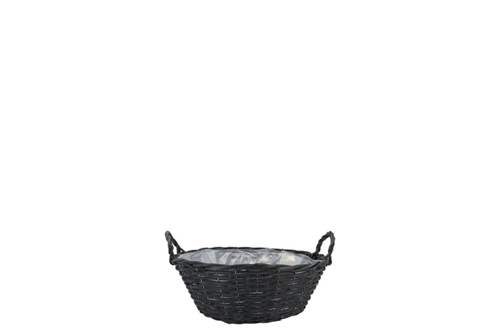 Wicker Basket Low With Ears Black Bowl 16x8cm