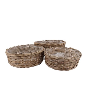 Rattan Ivy Basket Round Low S/3 35/40/45 H13/14/15