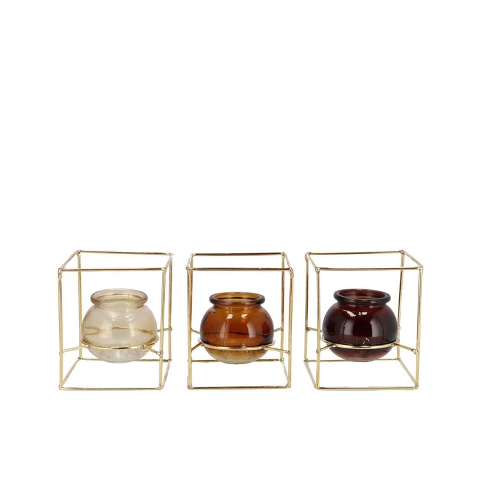 <h4>Polly Natural Brown Mix Metal Rack Square Glass As</h4>