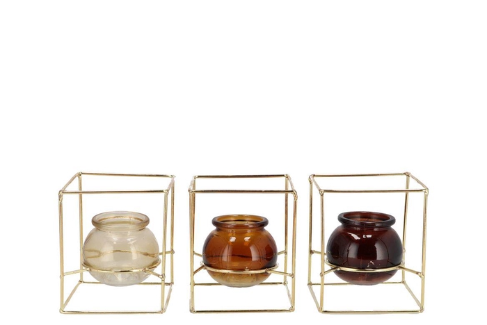 <h4>Polly Natural Brown Mix Metal Rack Square Glass Ass 11x11x13</h4>