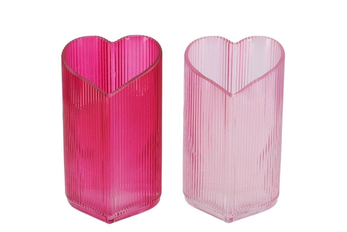 Amour Fuchsia Mix T-light Heart Rib Ass 9x8x15cm
