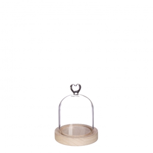 Moederdag Glas stolp hart+hout d10*13cm