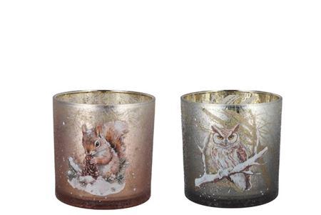 <h4>Ruby Brown T-light Squirrel/owl Ass 10x13cm</h4>