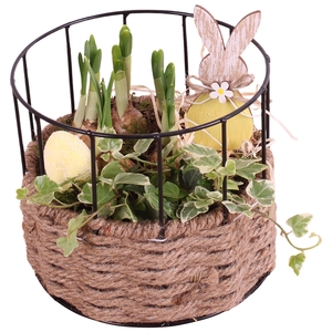 Easter Arr. Indoor Metal Frame Rope pot Round Ø17cm 2PP