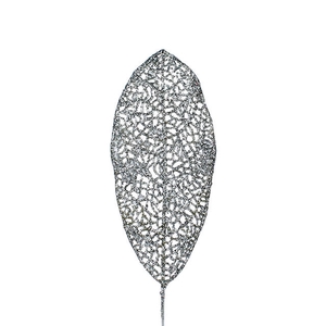 Bijsteker Blad glitter open 14x6cm+10cm dr zilver