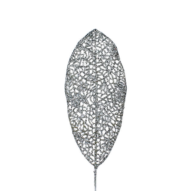<h4>Bijsteker Blad glitter open 14x6cm+10cm dr zilver</h4>