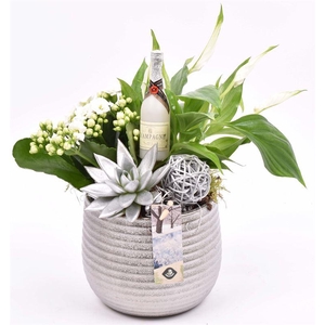 Keramiek zilver pot ribbel 16 cm