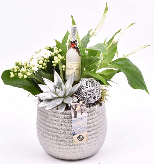 <h4>Keramiek zilver pot ribbel 16 cm</h4>