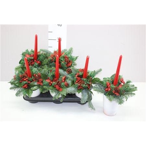 Arr Kerststuk Ompot Met Rode Kaarsen