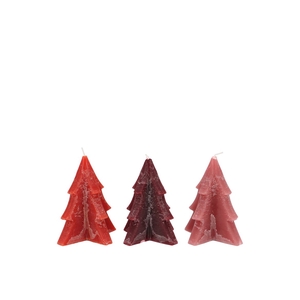 Frosty Red Mix Pine Tree Candle 6x8cm Ass