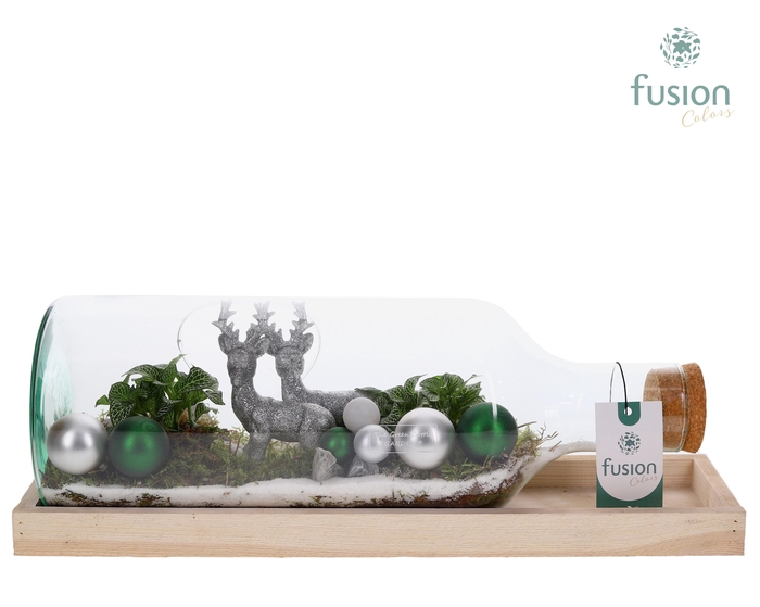 <h4>Green Bottle Fles Medium liggend Kerst met Arrangement</h4>