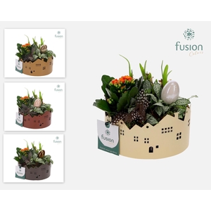 Zinken schaal Huisjes Small Pasen arrangement