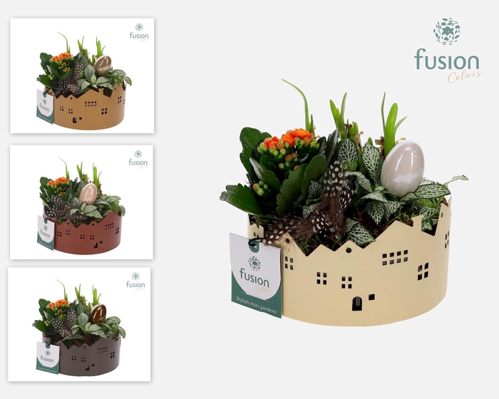 <h4>Zinken schaal Huisjes Small Pasen arrangement</h4>