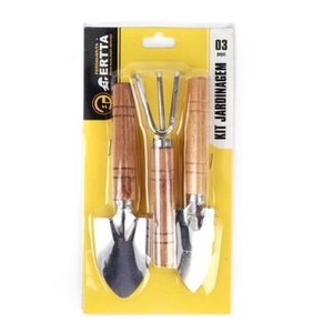 JARDINAGEM 3 PCS ACO/MADEIRA 18/18/15CM IMP