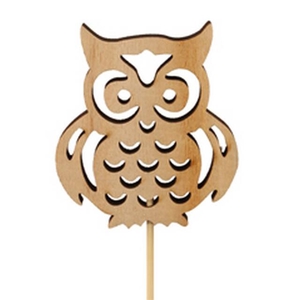 Pick owl nature wood 7x6cm+12cm stick