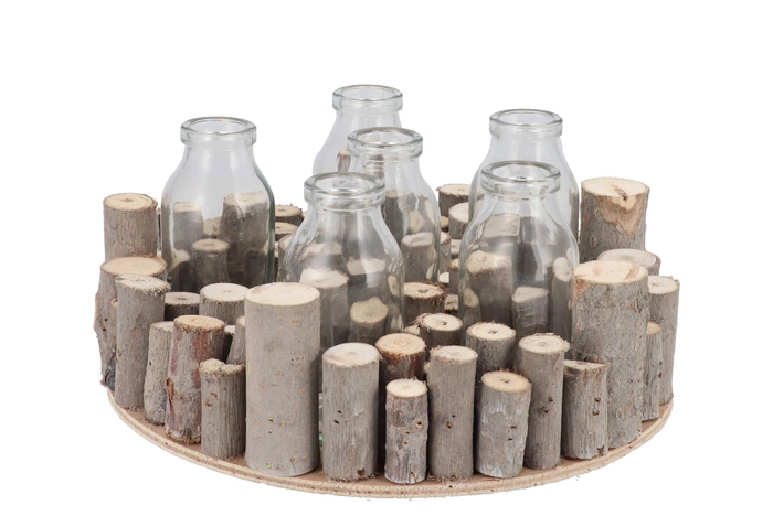 Nature Birch Branch Whitewash Glass Bottle 25x8cm