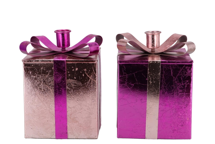 Glam Jolly Pink Mix Candle Holder Ass 12x17cm Nm